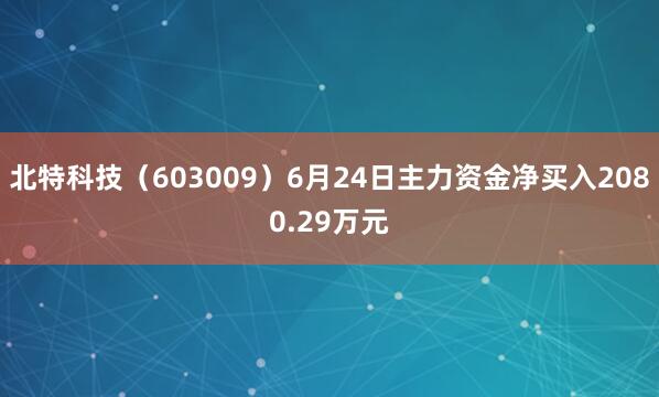 北特科技（603009）6月24日主力资金净买入2080.29万元