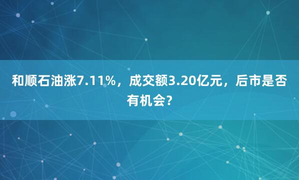 和顺石油涨7.11%，成交额3.20亿元，后市是否有机会？