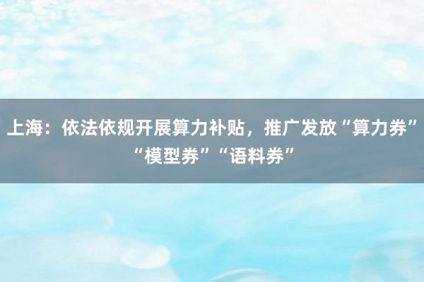 上海：依法依规开展算力补贴，推广发放“算力券”“模型券”“语料券”