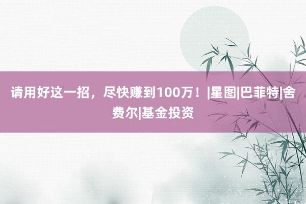 请用好这一招，尽快赚到100万！|星图|巴菲特|舍费尔|基金投资