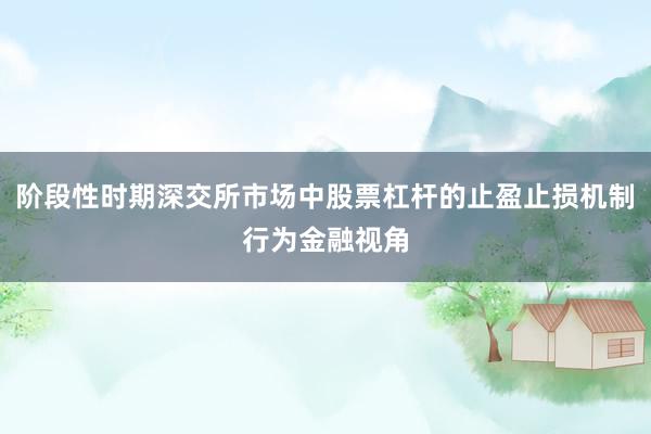 阶段性时期深交所市场中股票杠杆的止盈止损机制行为金融视角