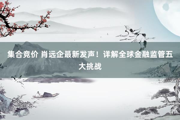 集合竞价 肖远企最新发声！详解全球金融监管五大挑战