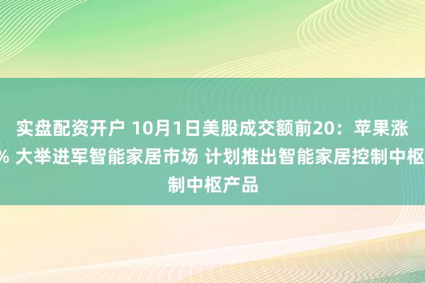 实盘配资开户 10月1日美股成交额前20：苹果涨超1% 大举进军智能家居市场 计划推出智能家居控制中枢产品