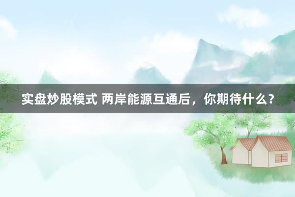实盘炒股模式 两岸能源互通后，你期待什么？